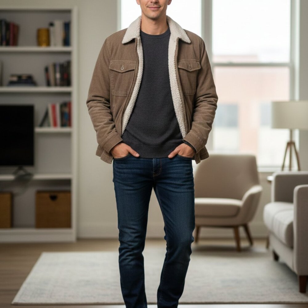 GAP Corduroy Sherpa-Lined Jacket in Khaki Brown